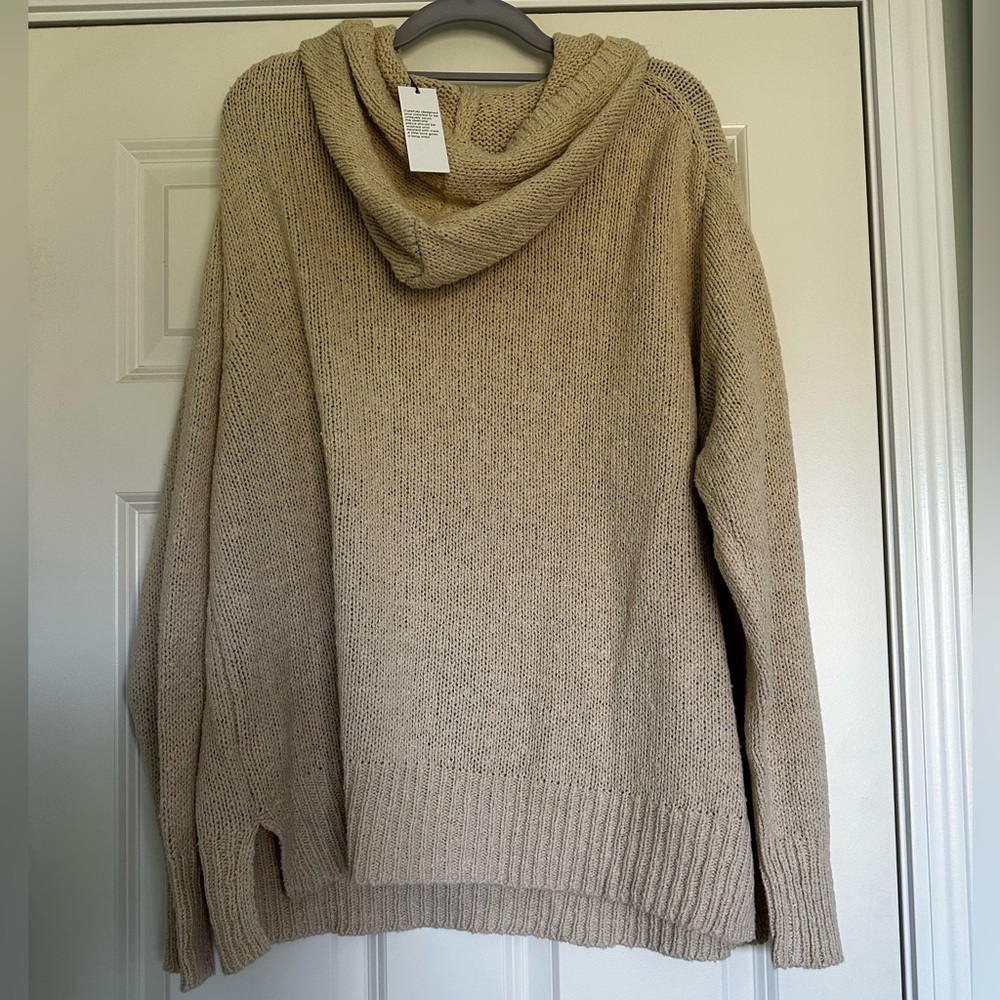 Unsubscribed Tan Oversized Knit Hoodie Sweater | Cozy Neutral | Women’s Medium - Picture 4 of 12